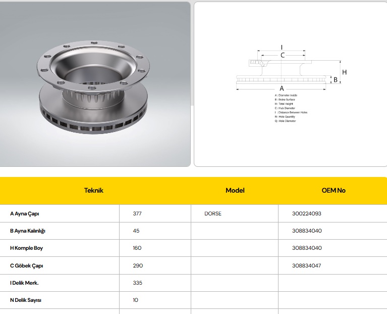 FREN DİSKİ BP 377 ÇAP 160 BOY GENİŞ BOĞAZ  